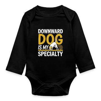 Doga Dog Yoga Pet Wellness Mindful Stretching - Organic Longsleeve Baby Bodysuit - black - Front