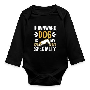 Doga Dog Yoga Pet Wellness Mindful Stretching - Organic Longsleeve Baby Bodysuit - black - Front
