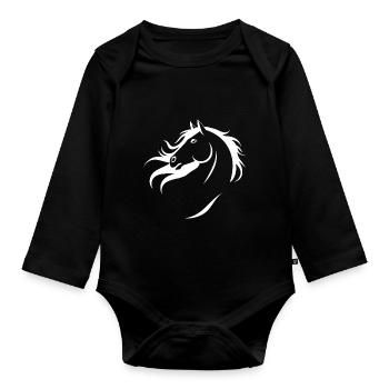 Chevaux Disant Sports Equestres Drôle Cheval Cadeau - Body Bébé bio manches longues - noir - Devant