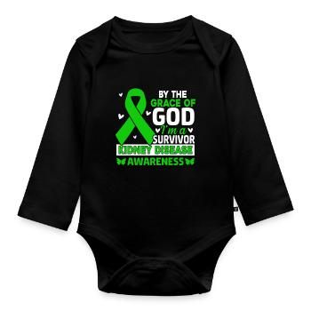 Durch die Gnade Gottes bin ich ein Überlebender Green Ribbon - Baby Bio-Langarm-Body - Schwarz - Vorne