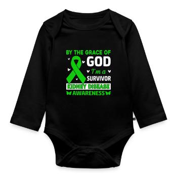 Durch die Gnade Gottes bin ich ein Überlebender Green Ribbon - Baby Bio-Langarm-Body - Schwarz - Vorne