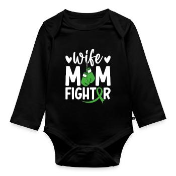 Épouse Maman Combattante Ruban vert Cancer du rein - Body Bébé bio manches longues - noir - Devant