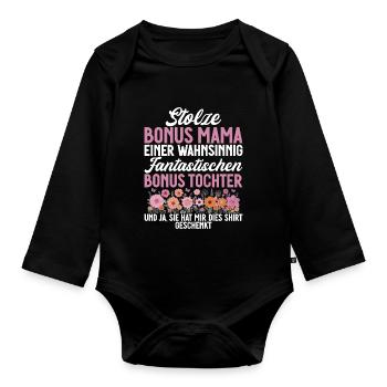 Bonus Maman Fête des Mères Maman Maternité Parent - Body Bébé bio manches longues - noir - Devant
