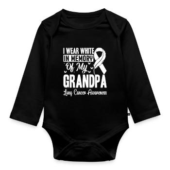 I Wear White In Memory Funny Grandpa Lung Cancer - Organic Longsleeve Baby Bodysuit - black - Front