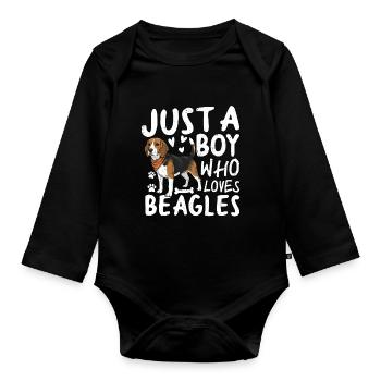 Just A Boy Who Loves Beagles - Baby Bio-Langarm-Body - Schwarz - Vorne