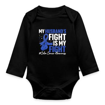 Le combat de mon mari est mon combat Blue Ribbon Colon - Body Bébé bio manches longues - noir - Devant