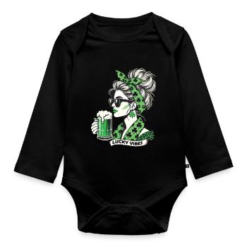 Happy Vibes St. Patrick's Day Woman - Organic Longsleeve Baby Bodysuit - black - Front