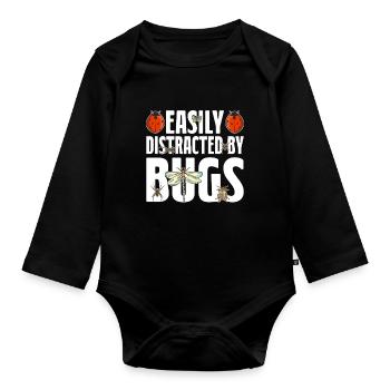Easily Distracted By Bugs Entomology Funny Bugs - Organic Longsleeve Baby Bodysuit - black - Front