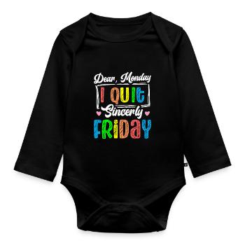 Joyeux vendredi Fri Yay École des enseignants Mème - Body Bébé bio manches longues - noir - Devant