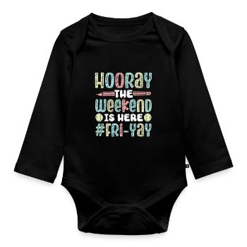 Joyeux vendredi Fri Yay École des enseignants Mème - Body Bébé bio manches longues - noir - Devant