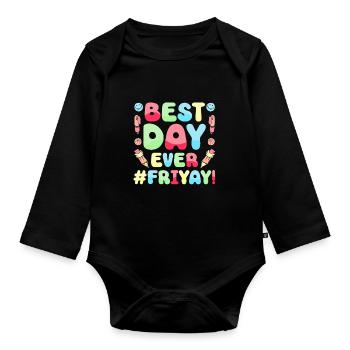 Joyeux vendredi Fri Yay École des enseignants Mème - Body Bébé bio manches longues - noir - Devant
