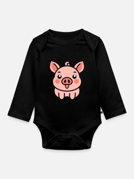 Schwein - Baby Bio-Langarm-Body - Schwarz