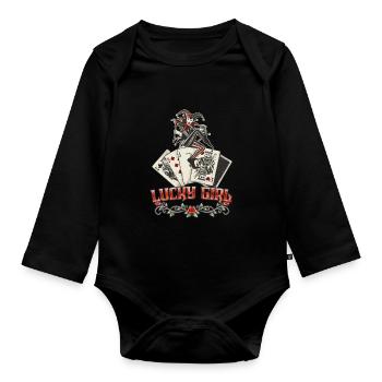 Lucky Girl Card Game Joker Tattoo Style Poker - Organic Longsleeve Baby Bodysuit - black - Front