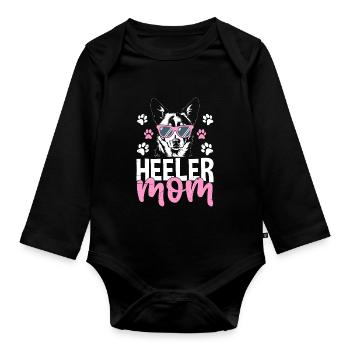Heeler Mom Funny Australian Cattle Dog Mom - Organic Longsleeve Baby Bodysuit - black - Front
