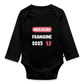 Beste 2025 Schwester Schwangerschaft Anzeige - Baby Bio-Langarm-Body - Schwarz - Vorne