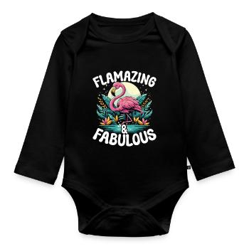 Flamazing & Fabulous! Flamingo - Organic Longsleeve Baby Bodysuit - black - Front