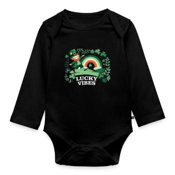 St. Patrick's Day Lucky Vibes Regenbogen - Baby Bio-Langarm-Body - Schwarz - Vorne