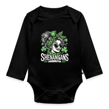 St. Patrick's Day Shenanigans Coordinator - Organic Longsleeve Baby Bodysuit - black - Front