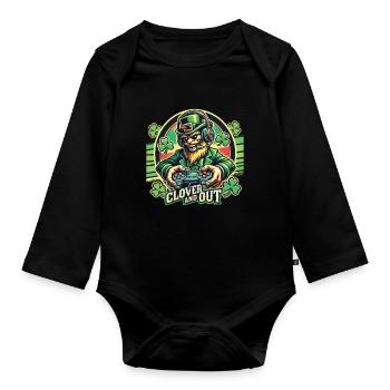 clover and out Gamer St. Patrick's Day Fun - Organic Longsleeve Baby Bodysuit - black - Front
