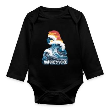 Nature's Voice Ocean Wave Design - Baby Bio-Langarm-Body - Schwarz - Vorne