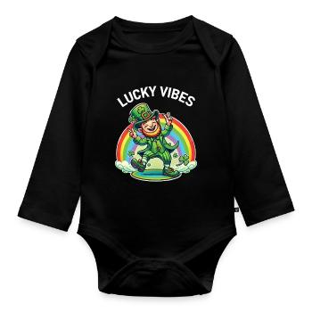 St. Patrick's Day Happy Vibes - Organic Longsleeve Baby Bodysuit - black - Front