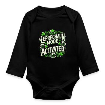 Leprechaun Mode Activates St. Patrick's Day Celebration - Organic Longsleeve Baby Bodysuit - black - Front