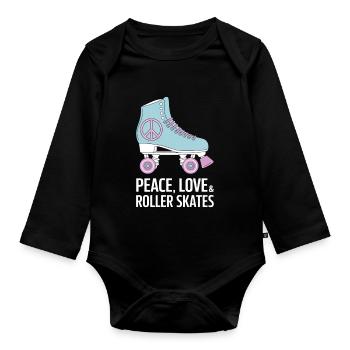 Peace Love Rollers Design - Body Bébé bio manches longues - noir - Devant