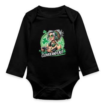 St. Patrick's Day Girl Gamerlook clover and out - Organic Longsleeve Baby Bodysuit - black - Front