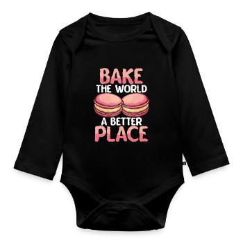 Macaron Bäcker Konditor Macaron-Liebhaber - Baby Bio-Langarm-Body - Schwarz - Vorne