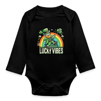 St. Patrick's Day Happy Vibes Rainbow - Organic Longsleeve Baby Bodysuit - black - Front