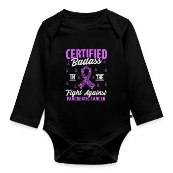 Certifié Badass Purple Ribbon Cancer du pancréas - Body Bébé bio manches longues - noir - Devant
