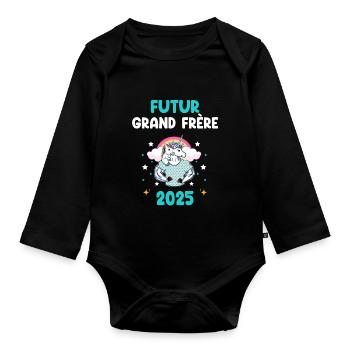 Future Big Brother 2025 Unicorn Pregnancy Announcement - Organic Longsleeve Baby Bodysuit - black - Front