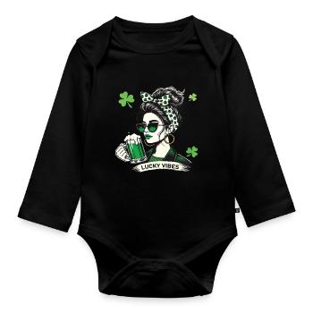 St. Patrick's Day Lucky Vibes Fashion Statement - Organic Longsleeve Baby Bodysuit - black - Front