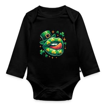 Saint-Patrick Funny Clover Lips - Body Bébé bio manches longues - noir - Devant