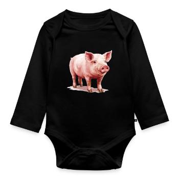 Schweine Schwein - Baby Bio-Langarm-Body - Schwarz - Vorne