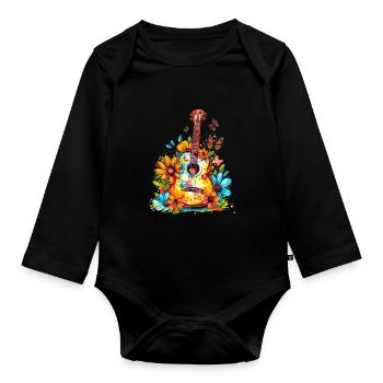 Colorful guitar with flowers - Organic Longsleeve Baby Bodysuit - black - Front