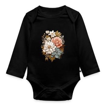 Delicate flowers in pastel - Organic Longsleeve Baby Bodysuit - black - Front