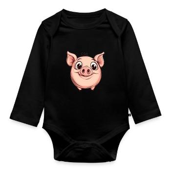 Cochon boulet joyeux - Body Bébé bio manches longues - noir - Devant