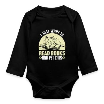 Ich möchte einfach nur Bücher lesen und Katzen retten - Baby Bio-Langarm-Body - Schwarz - Vorne