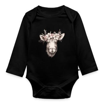 Orignal avec couronne de fleurs - Body Bébé bio manches longues - noir - Devant
