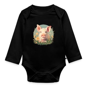 Schweine Schwein - Baby Bio-Langarm-Body - Schwarz - Vorne