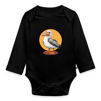 Dessin animé Pélican oiseau - Body Bébé bio manches longues - noir - Devant