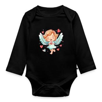 Ange heureux avec des cœurs - Body Bébé bio manches longues - noir - Devant
