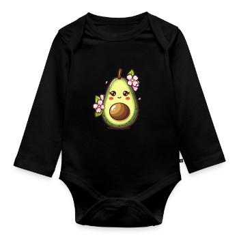 Sweet avocado with flowers - Organic Longsleeve Baby Bodysuit - black - Front