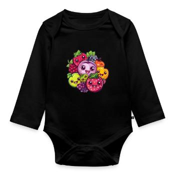 Fruit faces in a circle - Organic Longsleeve Baby Bodysuit - black - Front