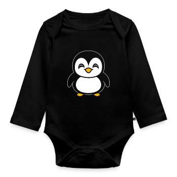 penguin - Organic Longsleeve Baby Bodysuit - black - Front