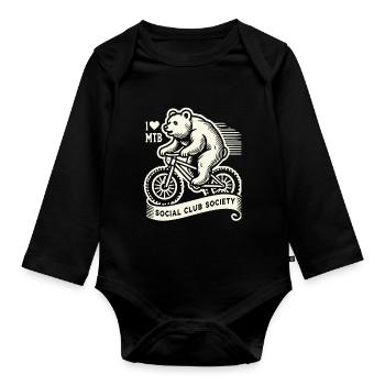 Bicycle Retro Style I Love MTB Bear - Organic Longsleeve Baby Bodysuit - black - Front
