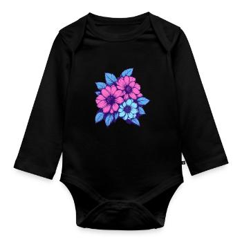 Trio de fleurs néon - Body Bébé bio manches longues - noir - Devant