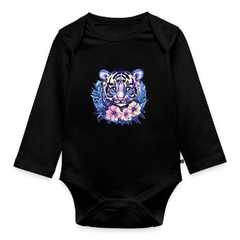 Bébé tigre avec des fleurs - Body Bébé bio manches longues - noir - Devant
