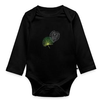Line Art Palm Fan & Monstera Duo - Organic Longsleeve Baby Bodysuit - black - Front
